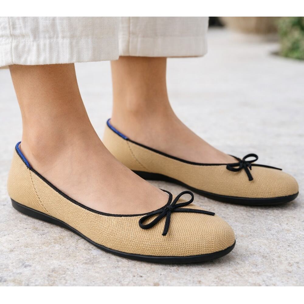 Rothy's The Ballet Flat Beige Colorway & Black Bow Size 10.5 - Picture 4 of 5